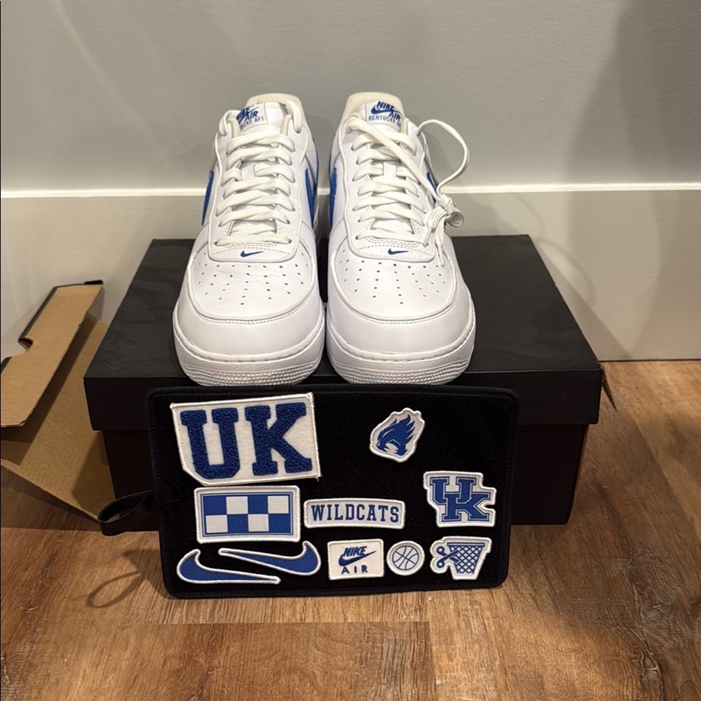 Nike White and Blue Air Forces With UK Wildcats Patch Player exclusive
